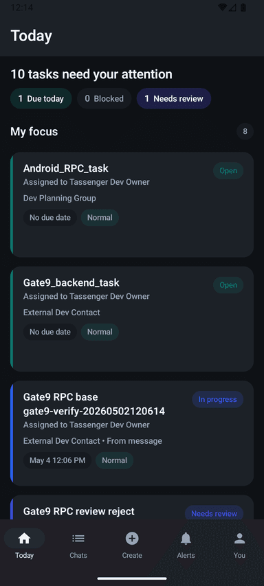 Tassenger Today screen