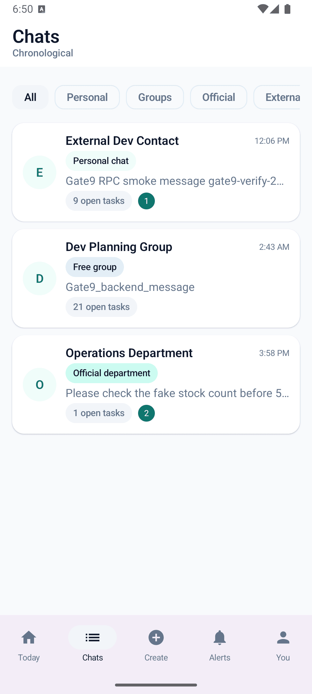 Tassenger chat list