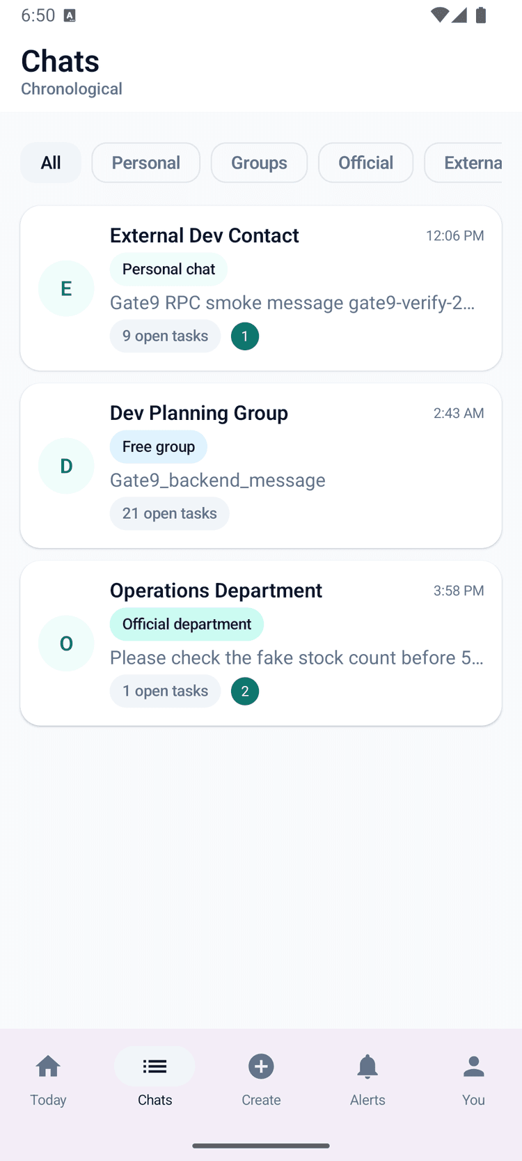 Tassenger chats screen
