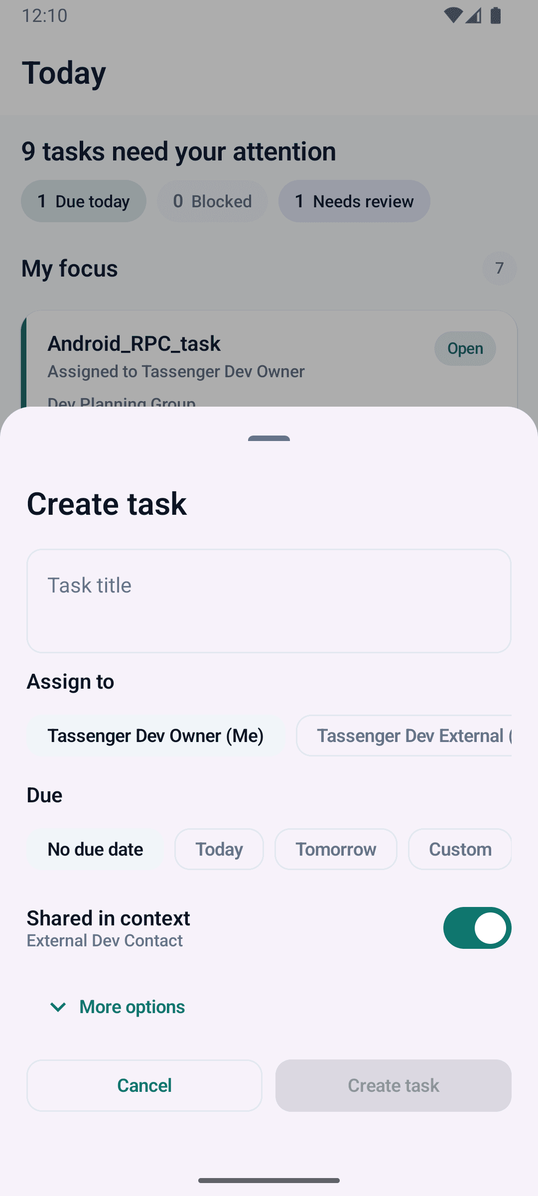 Tassenger create task screen