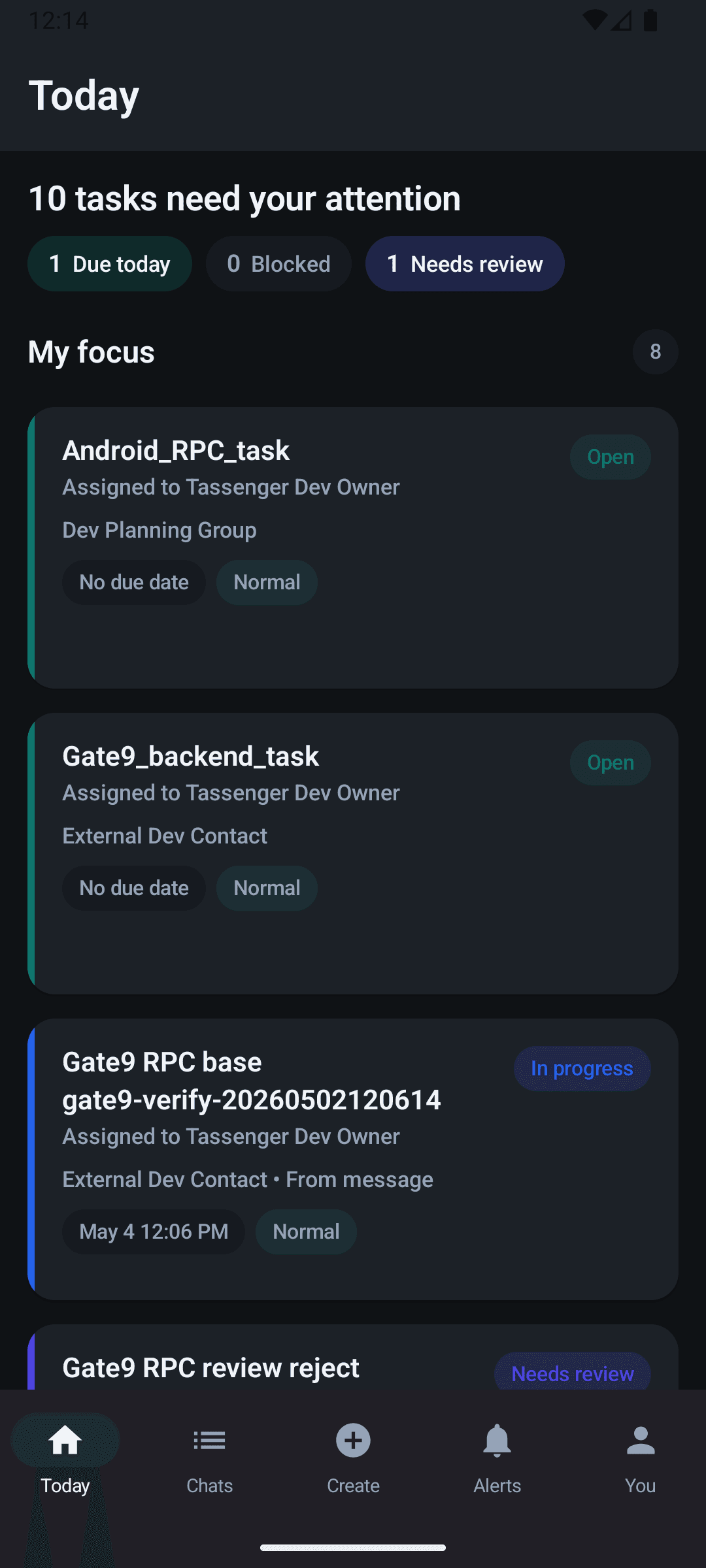 Tassenger Today screen