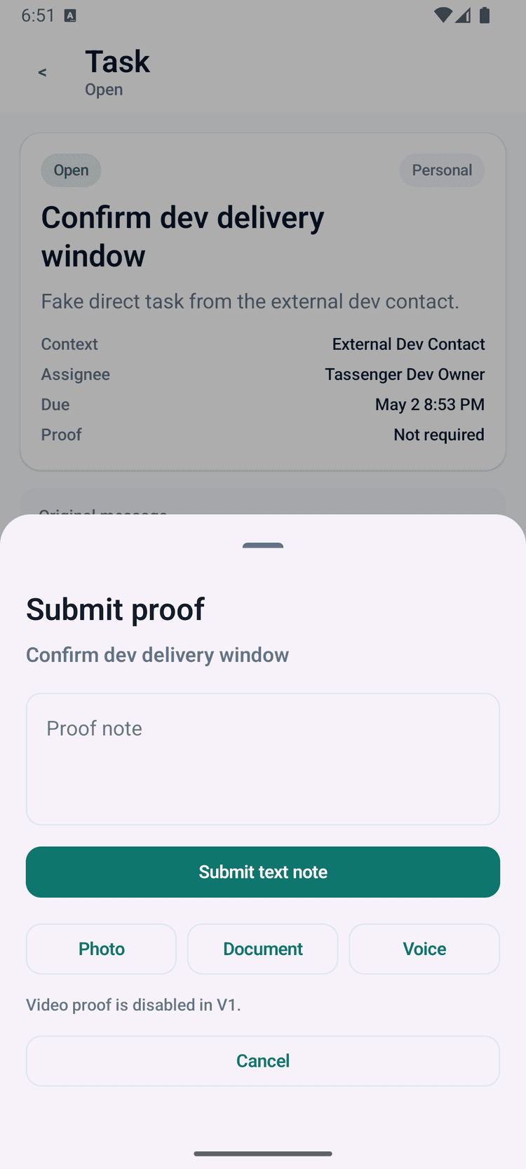 Tassenger proof screen