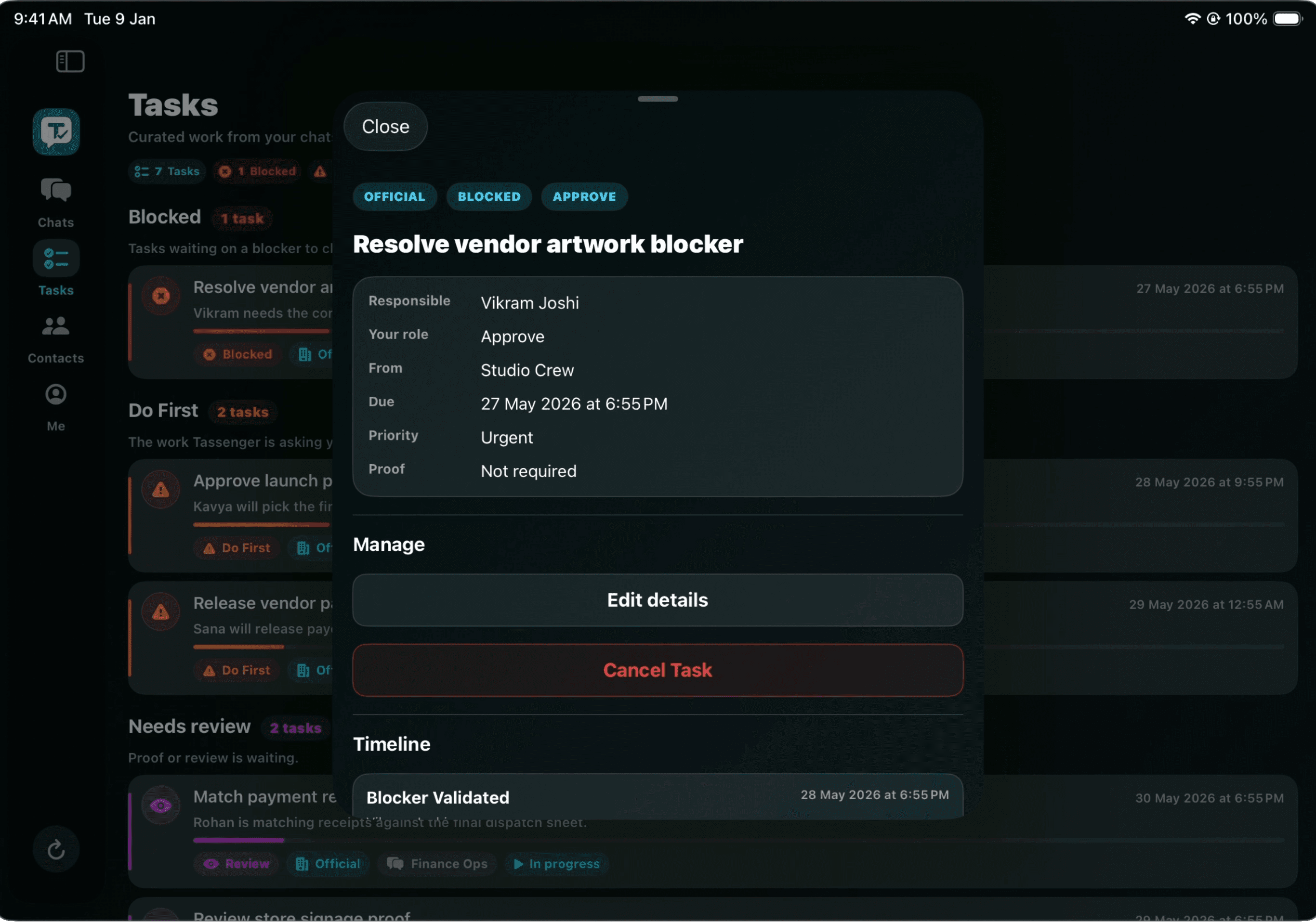 Tassenger iPad task detail